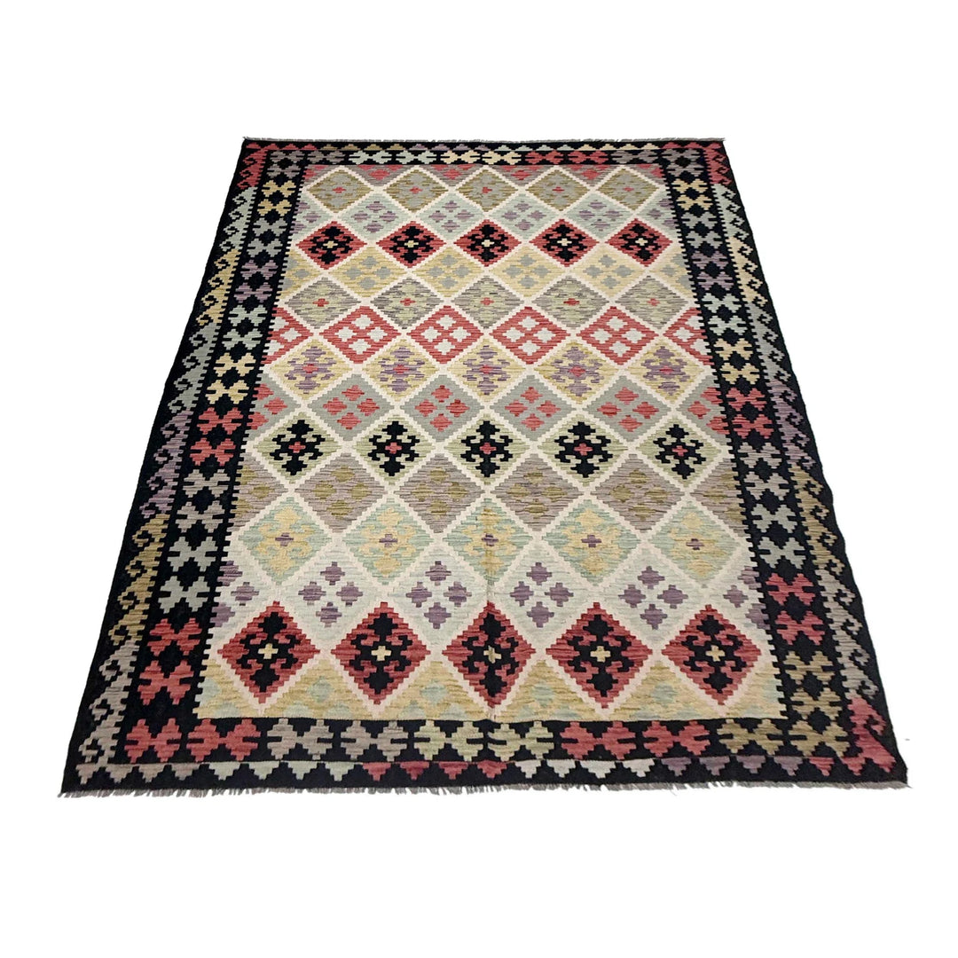 Afghan Vegetable Kilim Rug 6' 8" x 9' 11" Flat-Weave | No. AL284011