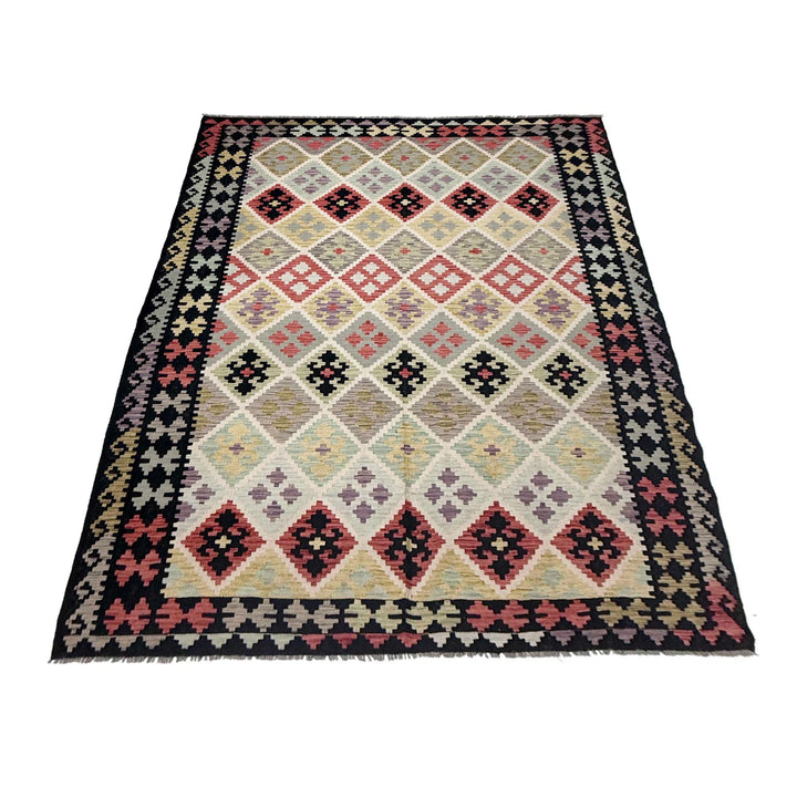 Afghan Vegetable Kilim Rug 6' 8" x 9' 11" Flat-Weave | No. AL284011