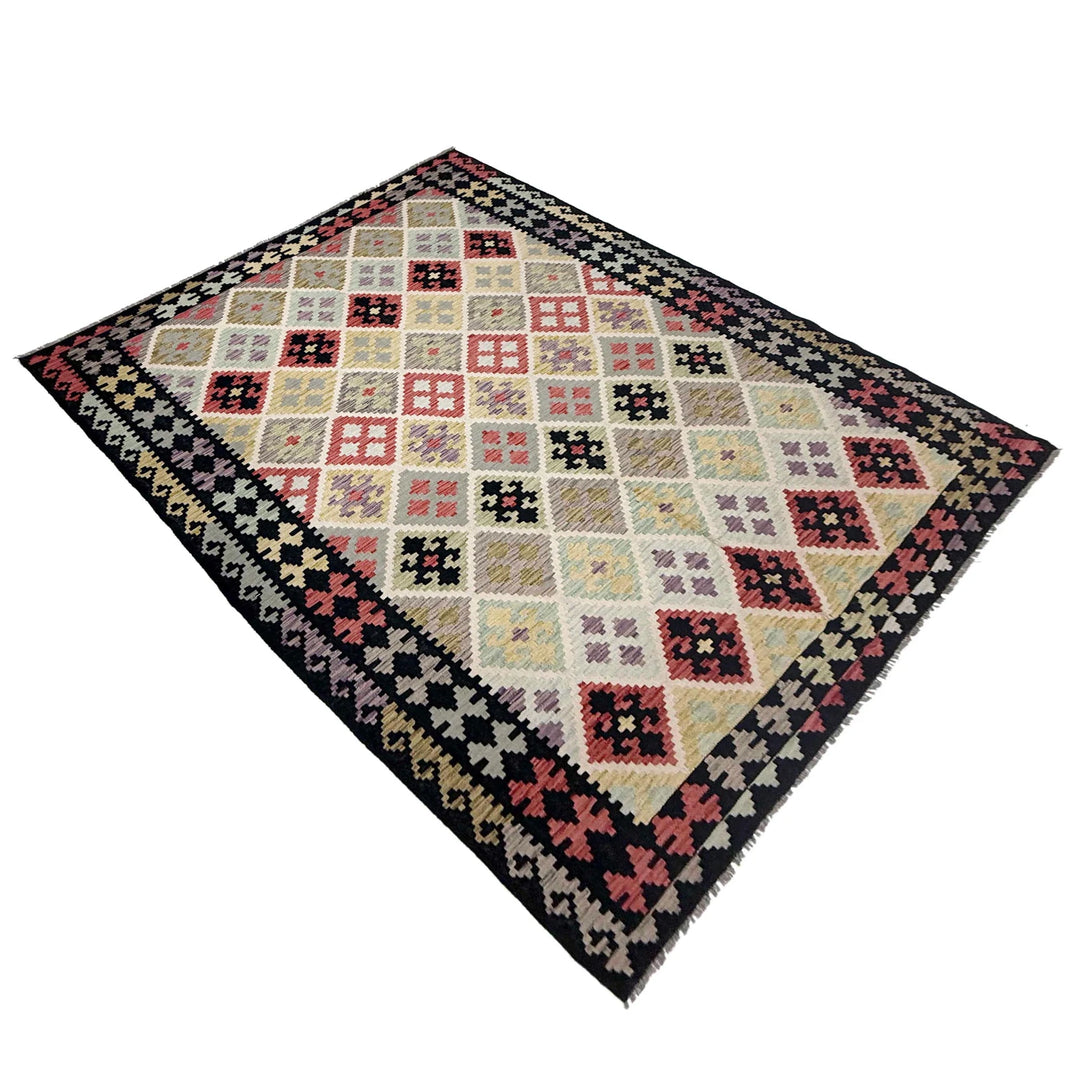 Afghan Vegetable Kilim Rug 6' 8" x 9' 11" Flat-Weave | No. AL284011