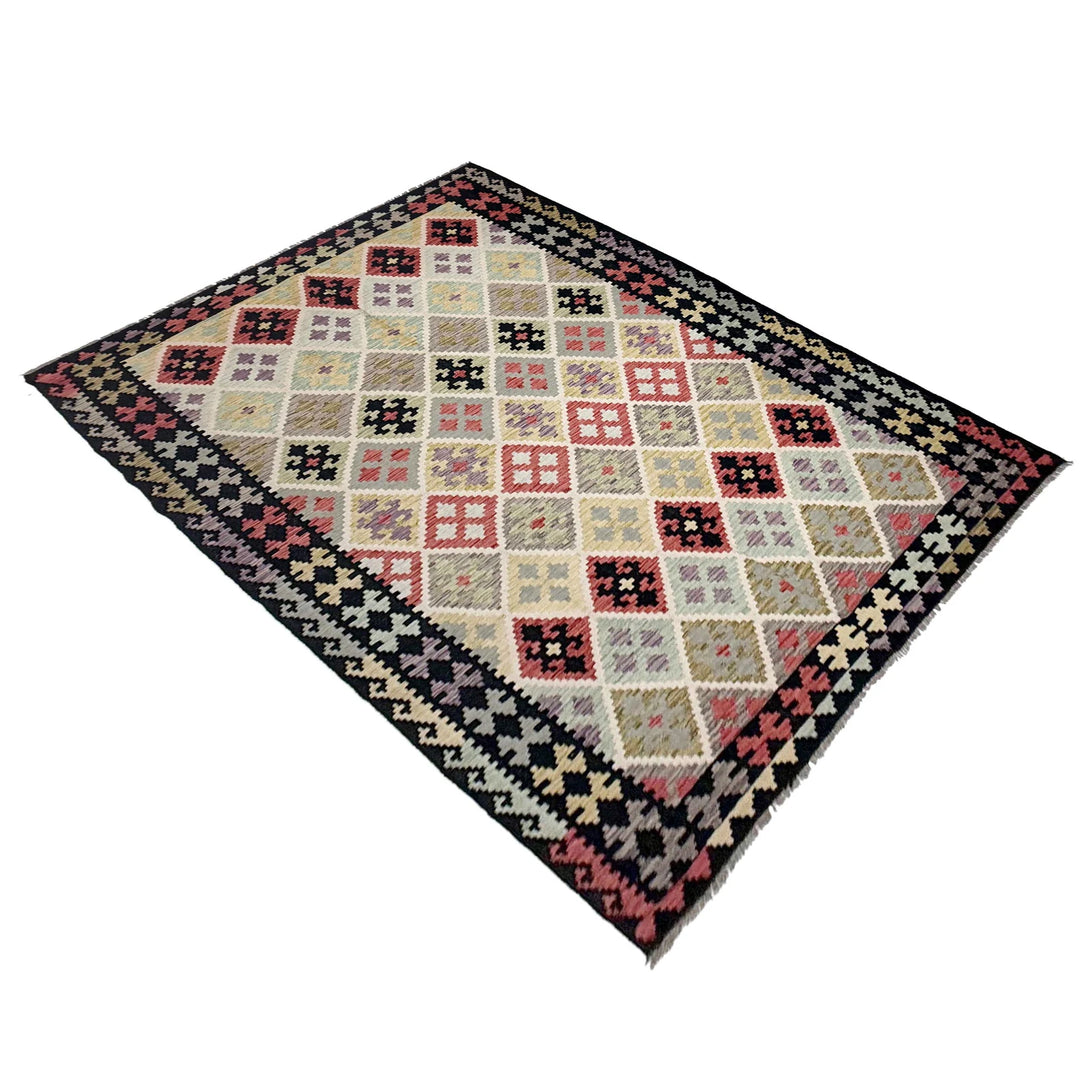 Afghan Vegetable Kilim Rug 6' 8" x 9' 11" Flat-Weave | No. AL284011
