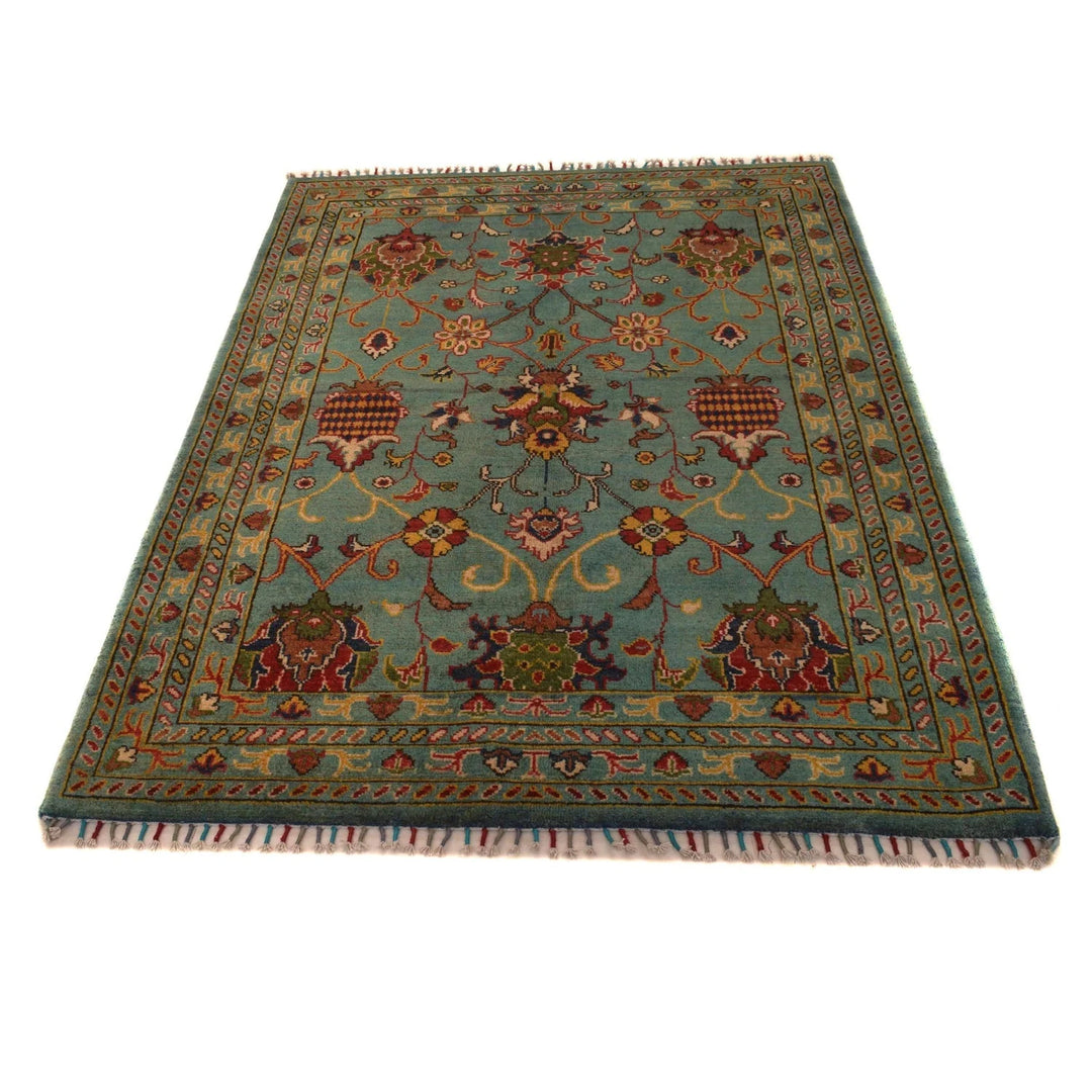 Blue Afghan Sultani Rug 4' 1" x 5' 10" Hand-Knotted | No. AL28466