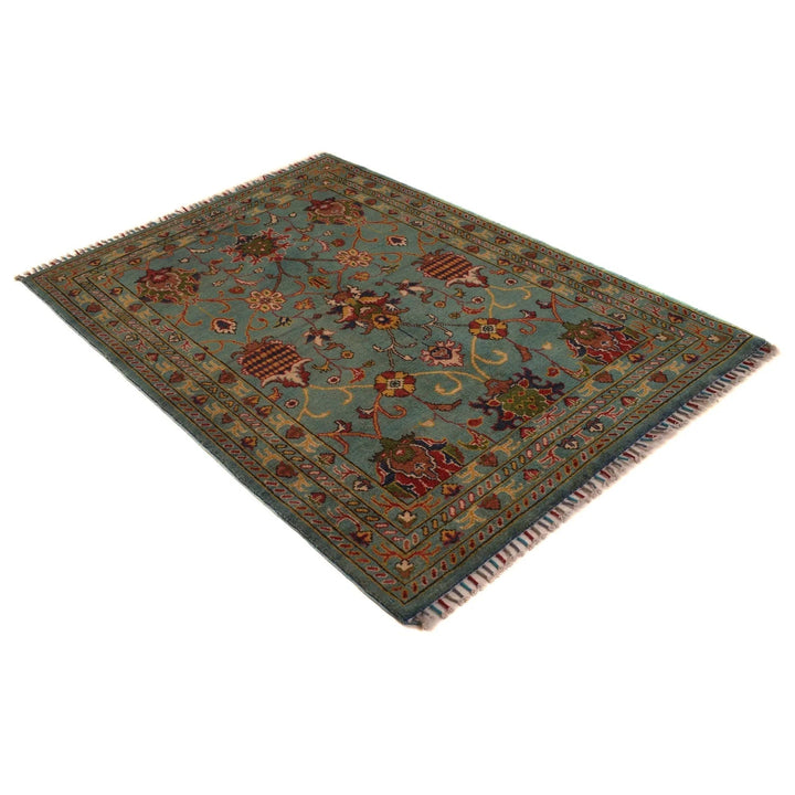 Blue Afghan Sultani Rug 4' 1" x 5' 10" Hand-Knotted | No. AL28466