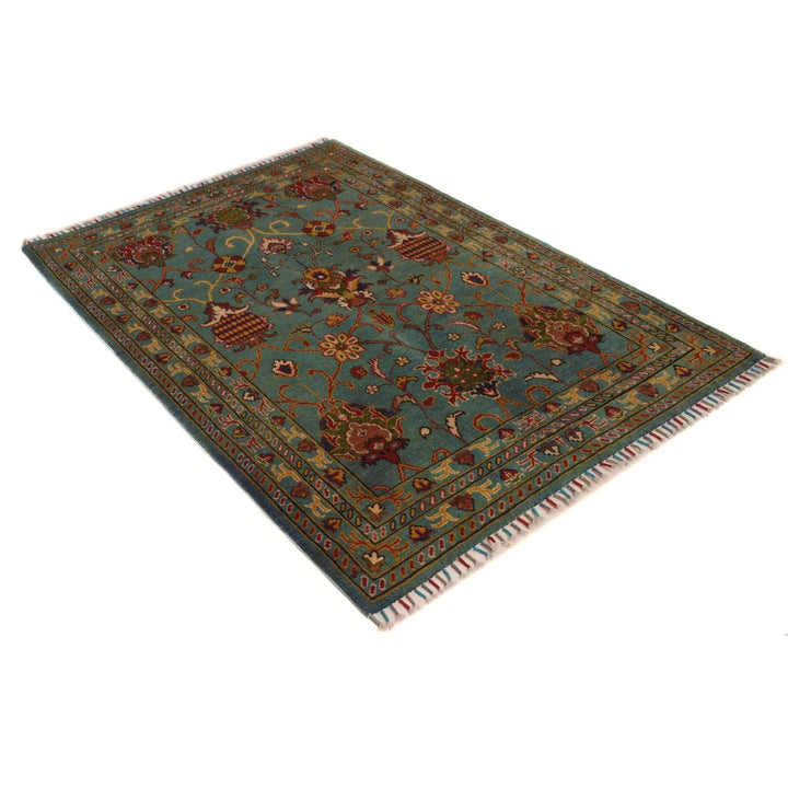 Blue Afghan Sultani Rug 4' 1" x 5' 10" Hand-Knotted | No. AL28466