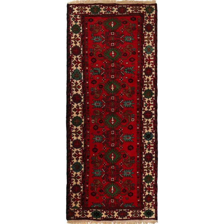 Red Afghan Bokhara Rug 2' 4" x 5' 9" Hand-Knotted | No. AL28514