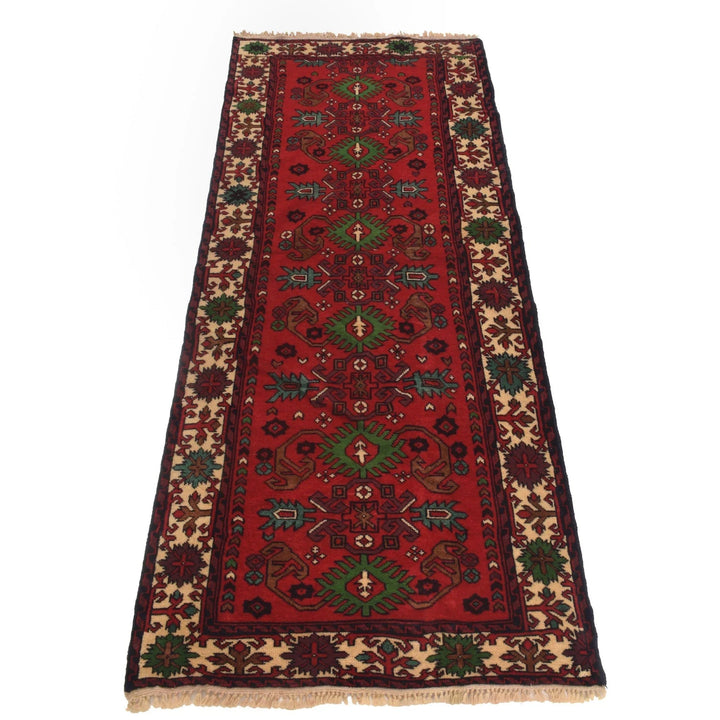 Red Afghan Bokhara Rug 2' 4" x 5' 9" Hand-Knotted | No. AL28514