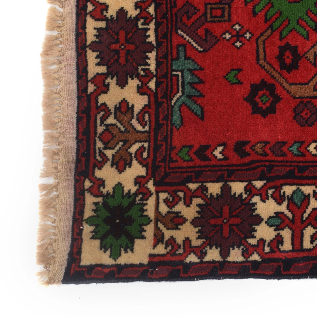 Red Afghan Bokhara Rug 2' 4" x 5' 9" Hand-Knotted | No. AL28514