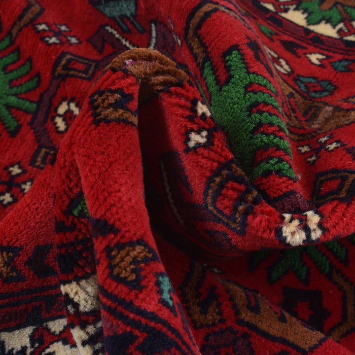 Red Afghan Bokhara Rug 2' 4" x 5' 9" Hand-Knotted | No. AL28514
