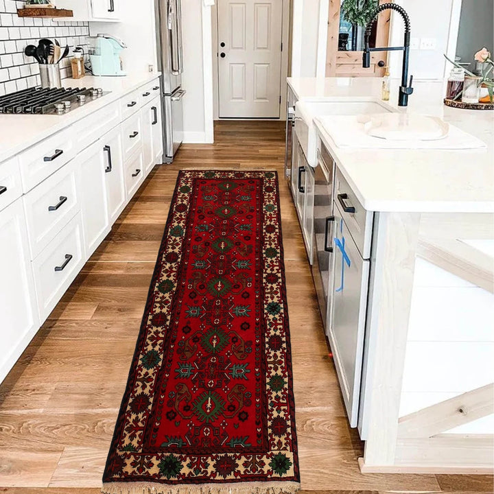 Red Afghan Bokhara Rug 2' 4" x 5' 9" Hand-Knotted | No. AL28514