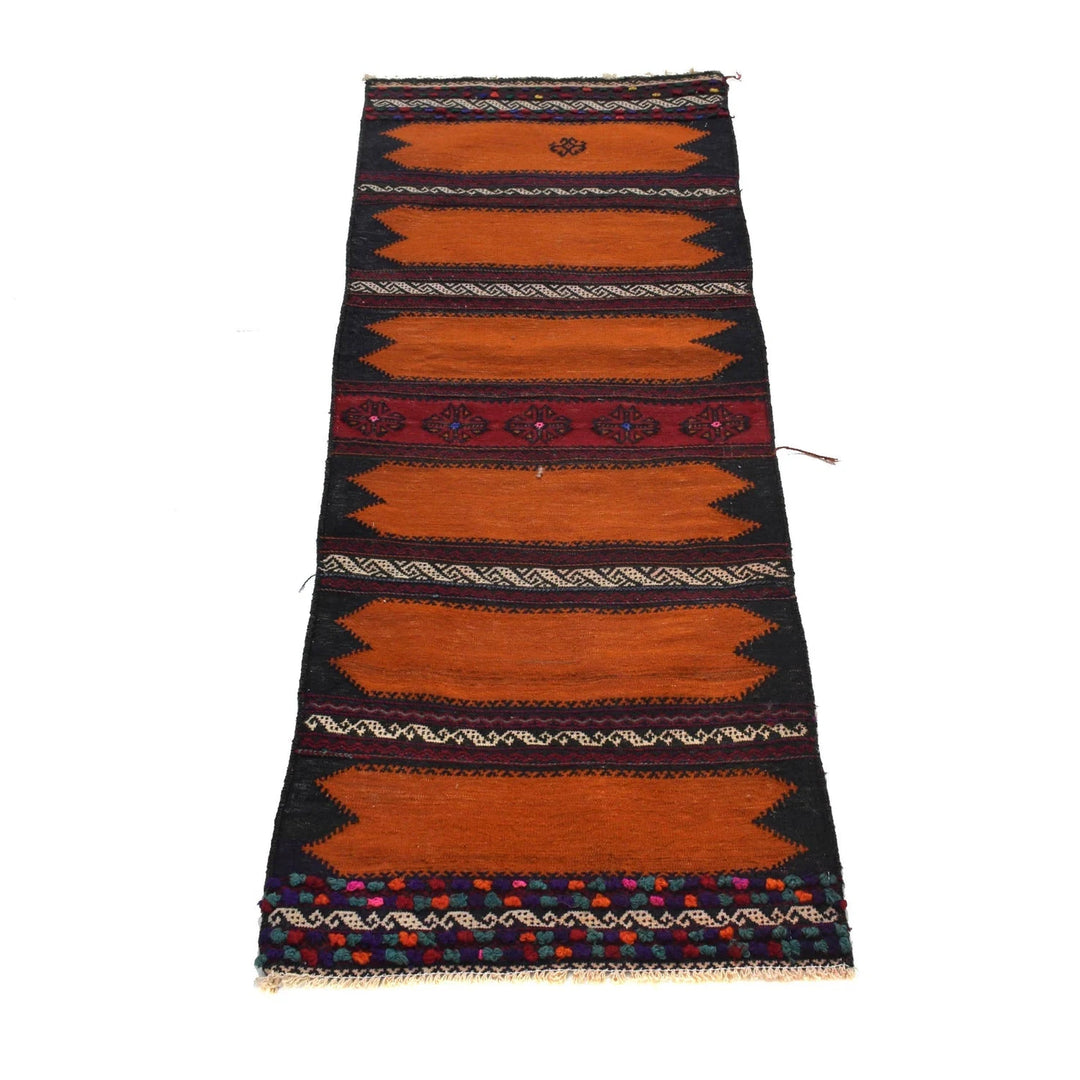 Brown Afghan Kilim Rug 2' 1" x 5' 10" Flat-Weave | No. AL28522