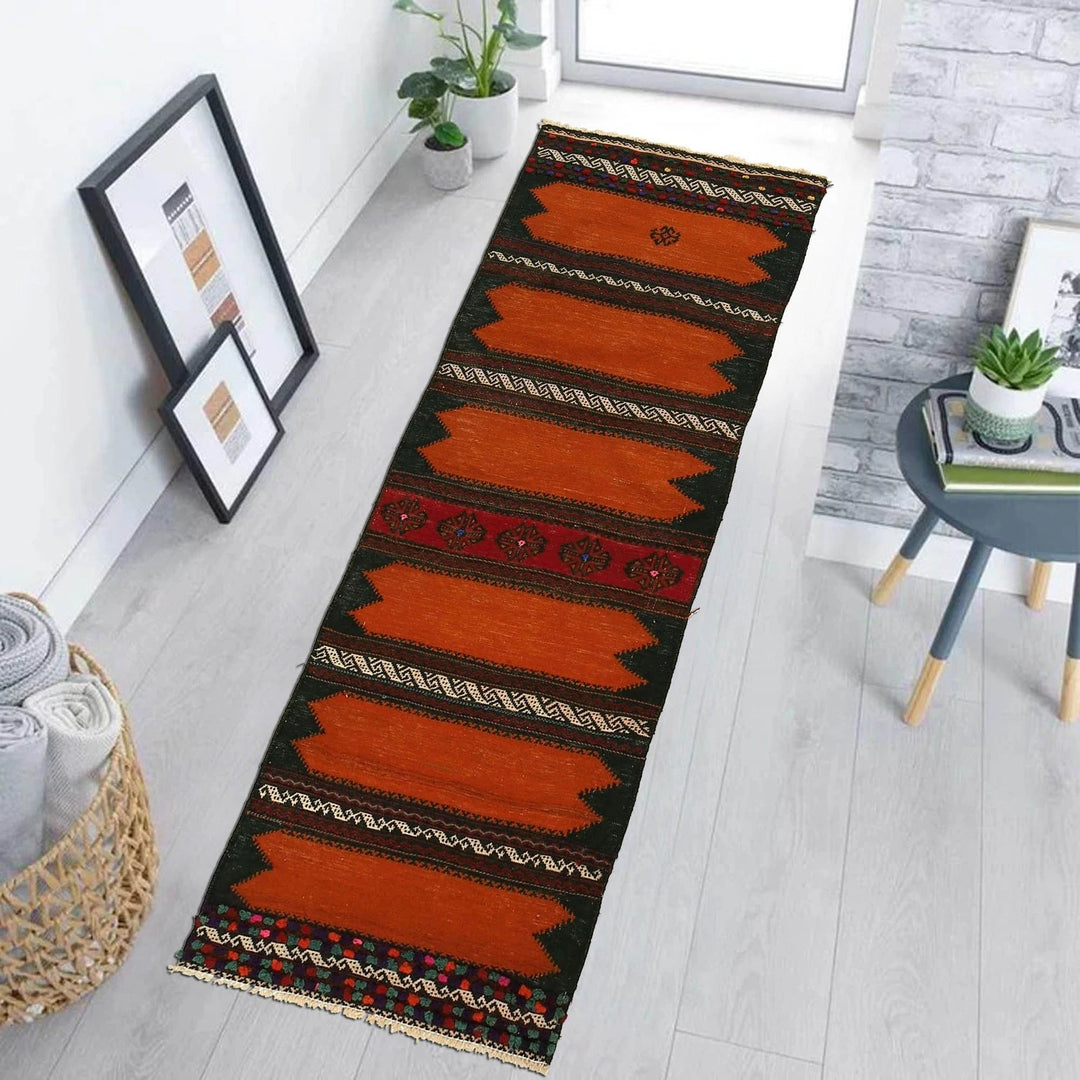 Brown Afghan Kilim Rug 2' 1" x 5' 10" Flat-Weave | No. AL28522