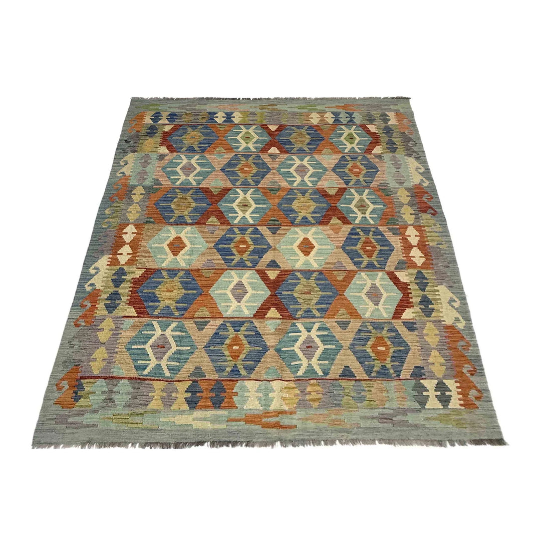 Afghan Vegetable Kilim Rug 5' 10" x 8' 2" Flat-Weave | No. AL285339