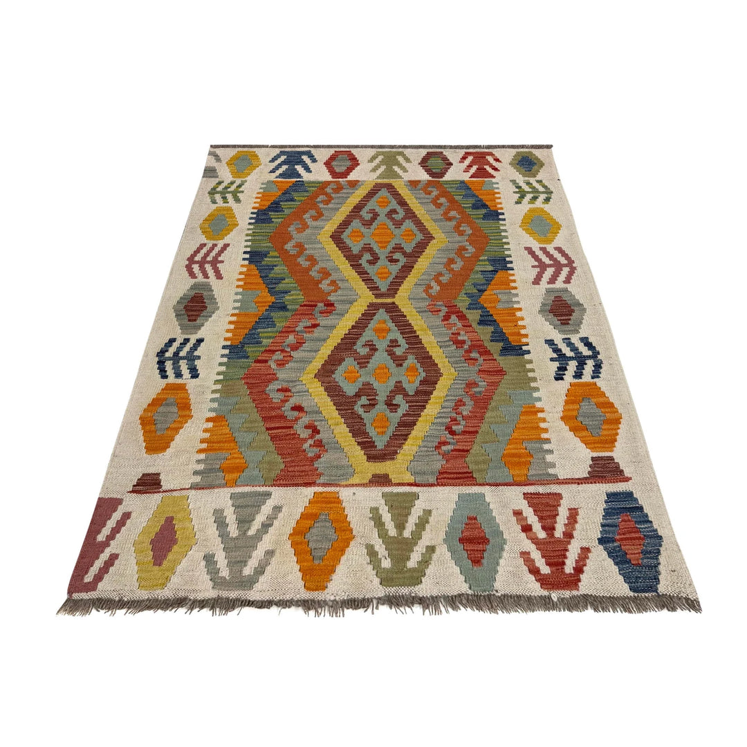 Multicolor Afghan Vegetable Kilim Rug 3' 6" x 4' 9" Flat-Weave | No. AL28538