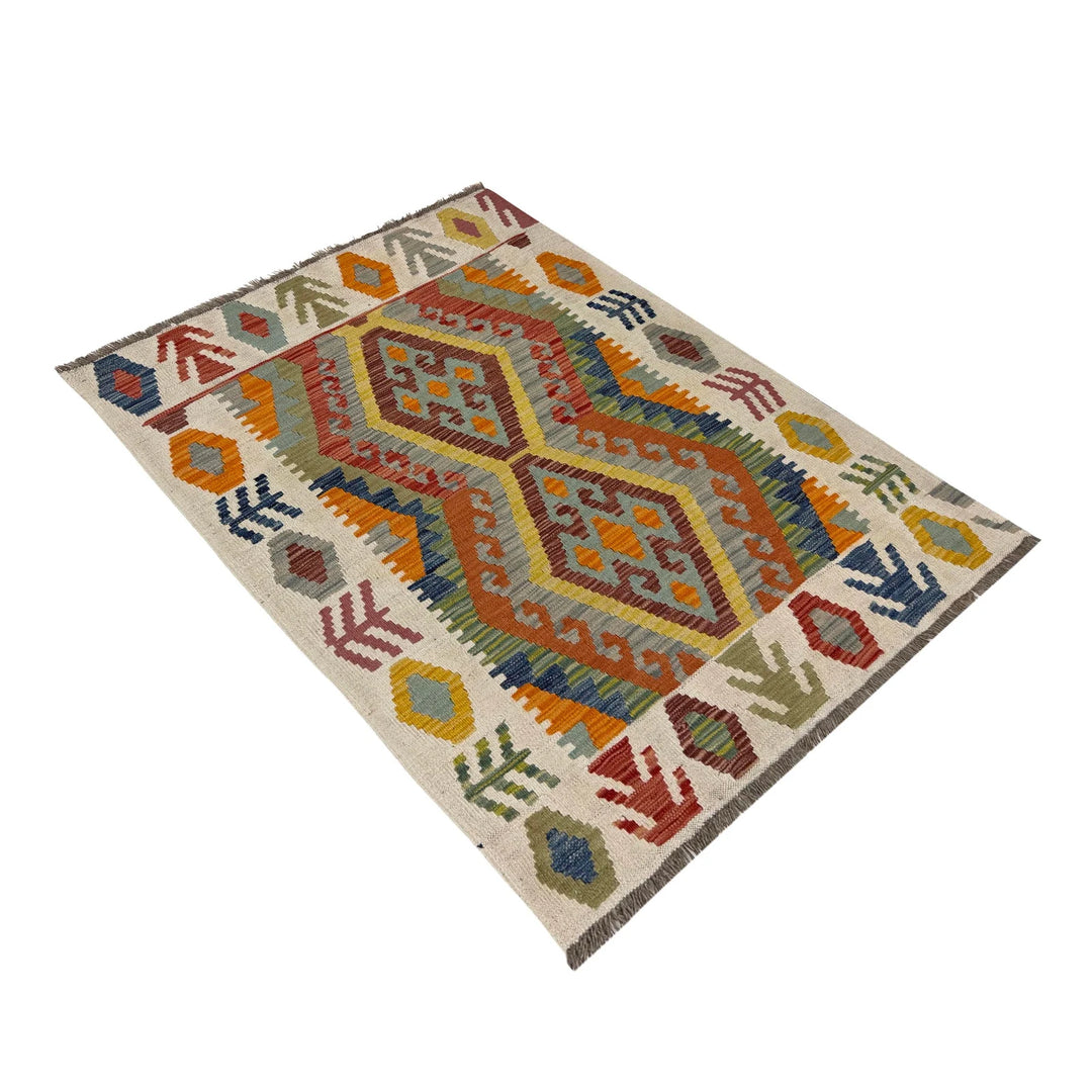 Multicolor Afghan Vegetable Kilim Rug 3' 6" x 4' 9" Flat-Weave | No. AL28538