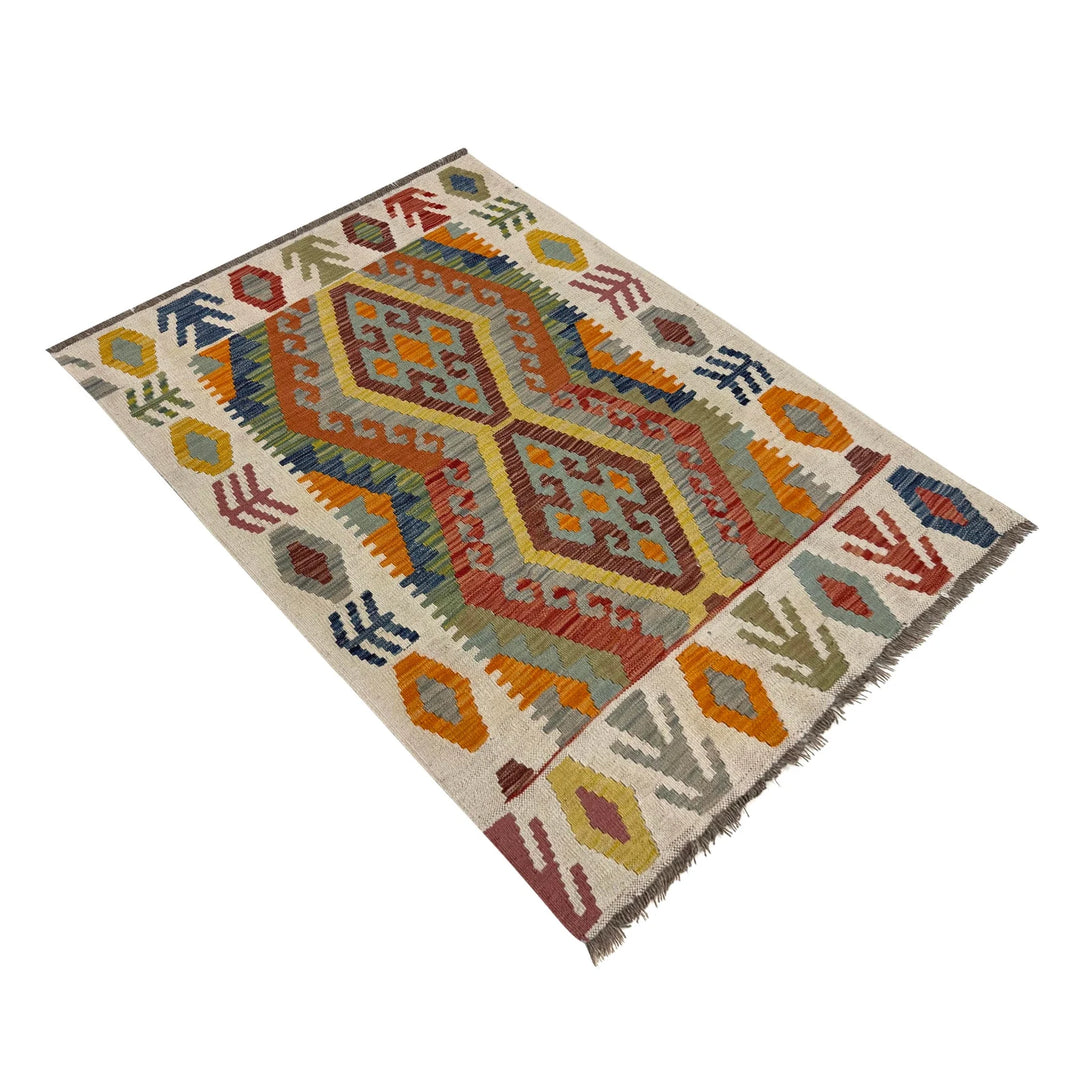 Multicolor Afghan Vegetable Kilim Rug 3' 6" x 4' 9" Flat-Weave | No. AL28538