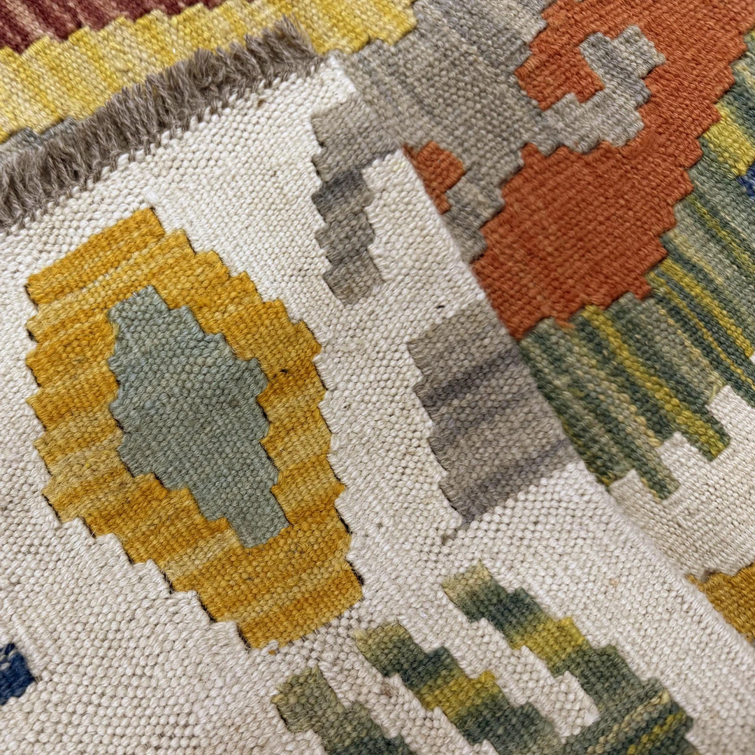 Multicolor Afghan Vegetable Kilim Rug 3' 6" x 4' 9" Flat-Weave | No. AL28538