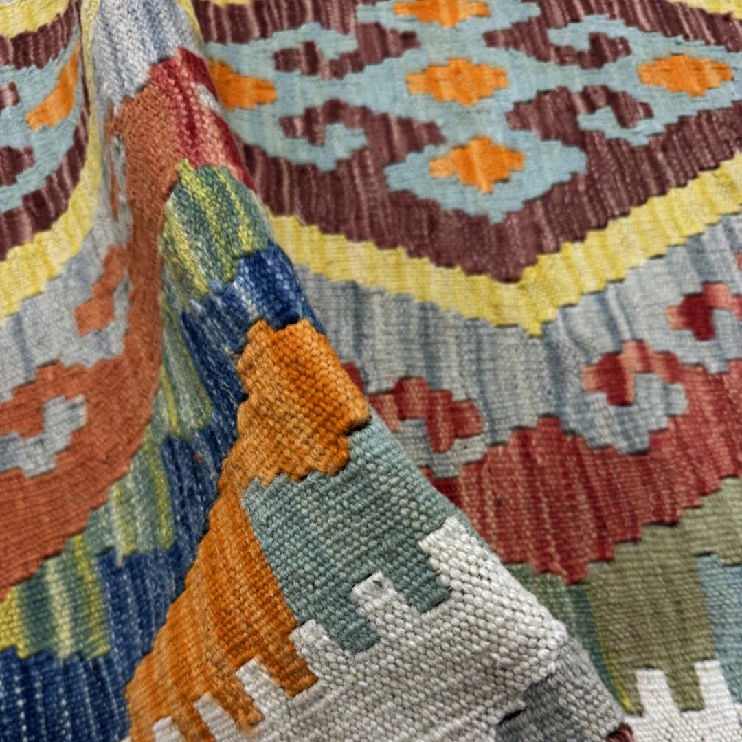 Multicolor Afghan Kilim Rug 3'6" x 4'9" Flat-Weave | No. AL28538