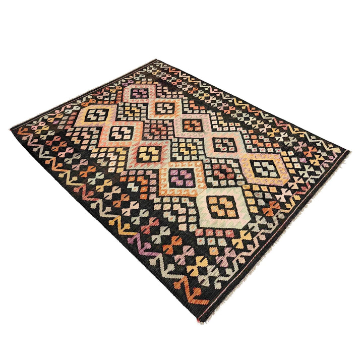 Afghan Vegetable Kilim Rug 5' 0" x 6' 6" Flat-Weave | No. AL285484