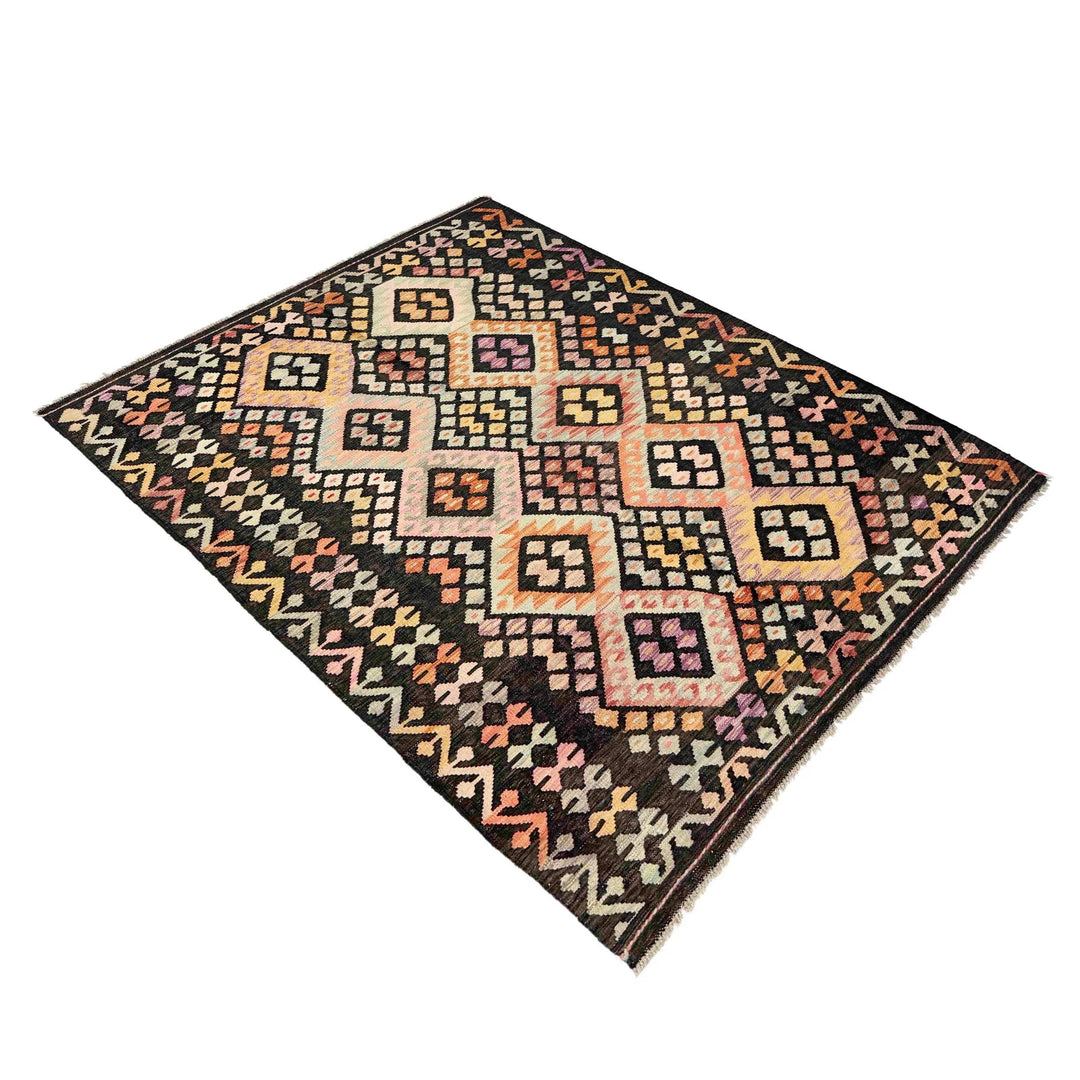 Afghan Vegetable Kilim Rug 5' 0" x 6' 6" Flat-Weave | No. AL285484
