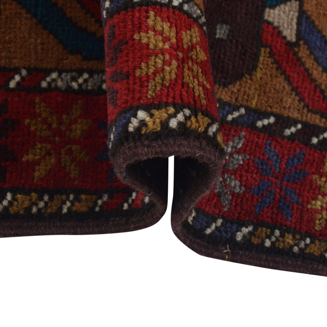 Brown Afghan War Rug 3' 2" x 4' 4" Hand-Knotted | No. AL28575
