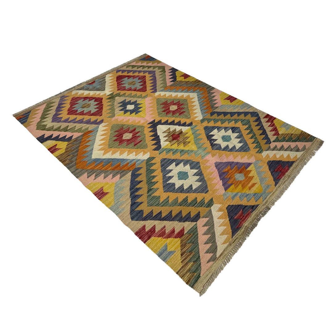 Afghan Vegetable Kilim Rug 4' 1" x 6' 0" Flat-Weave | No. AL286525