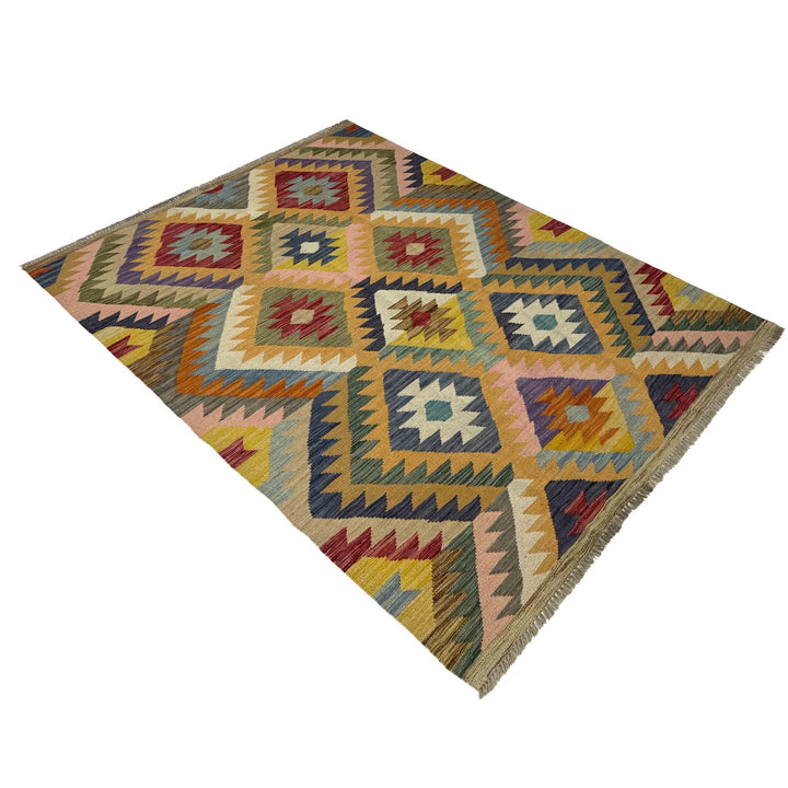 Afghan Vegetable Kilim Rug 4' 1" x 6' 0" Flat-Weave | No. AL286525