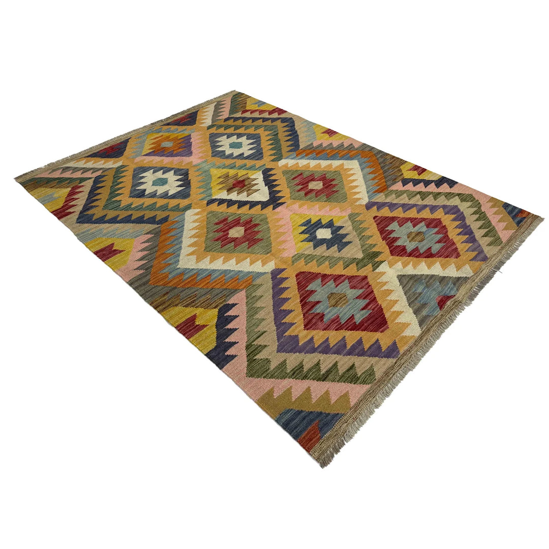 Afghan Vegetable Kilim Rug 4' 1" x 6' 0" Flat-Weave | No. AL286525