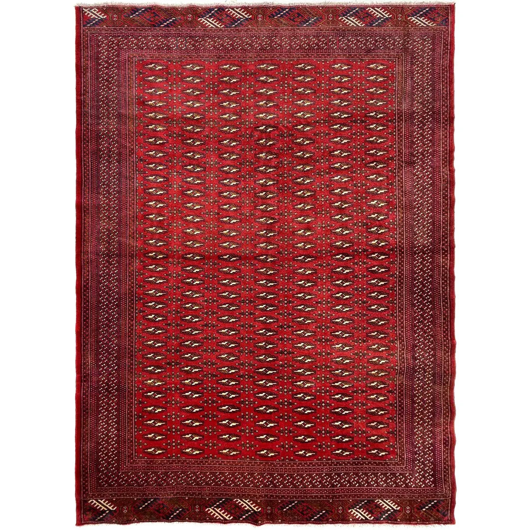Deep Red Afghan Bokhara Rug 6' 10" x 9' 1" Hand-Knotted | No. AL28666