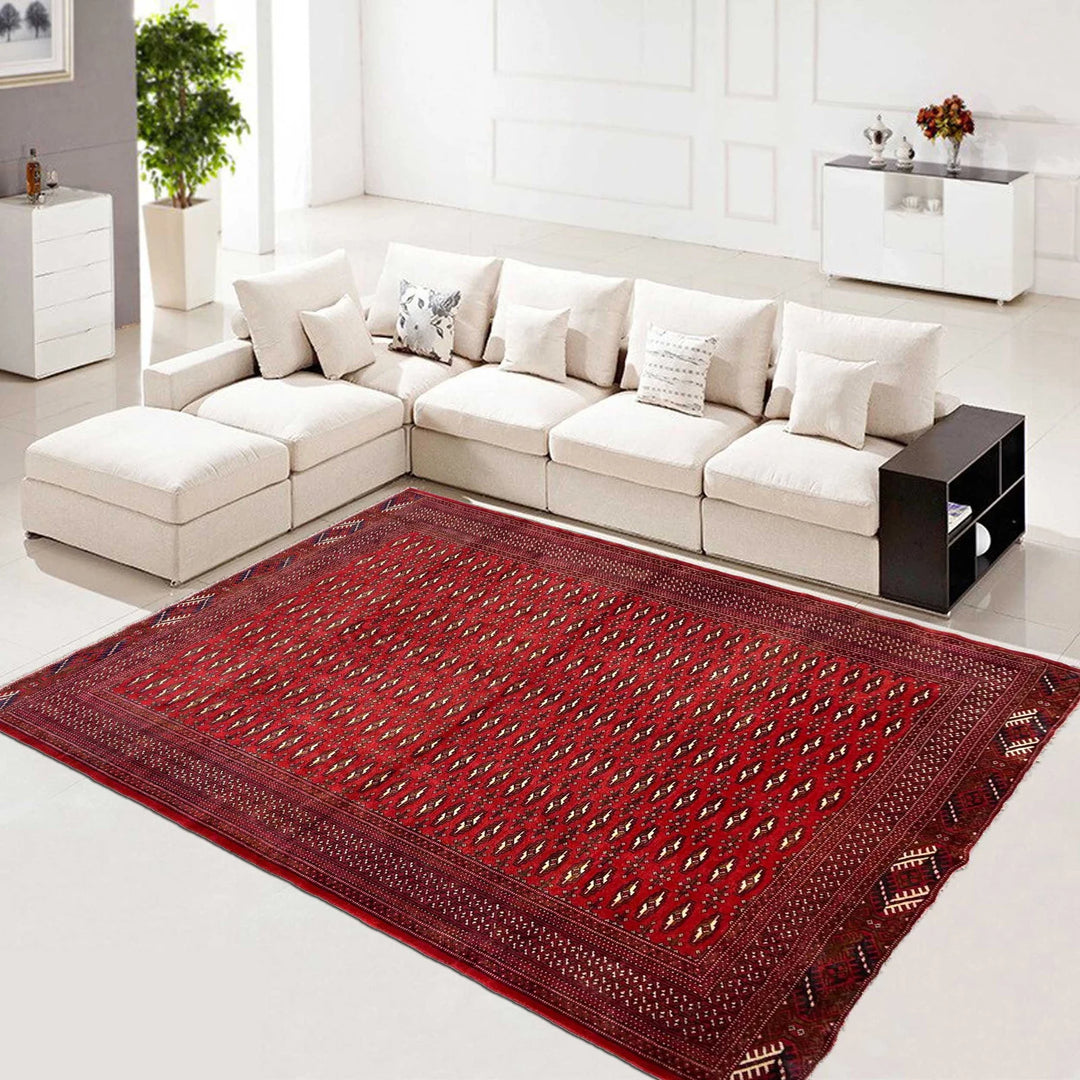 Deep Red Afghan Baluchi Rug 6' 10" x 9' 1" Hand-Knotted | No. AL28666