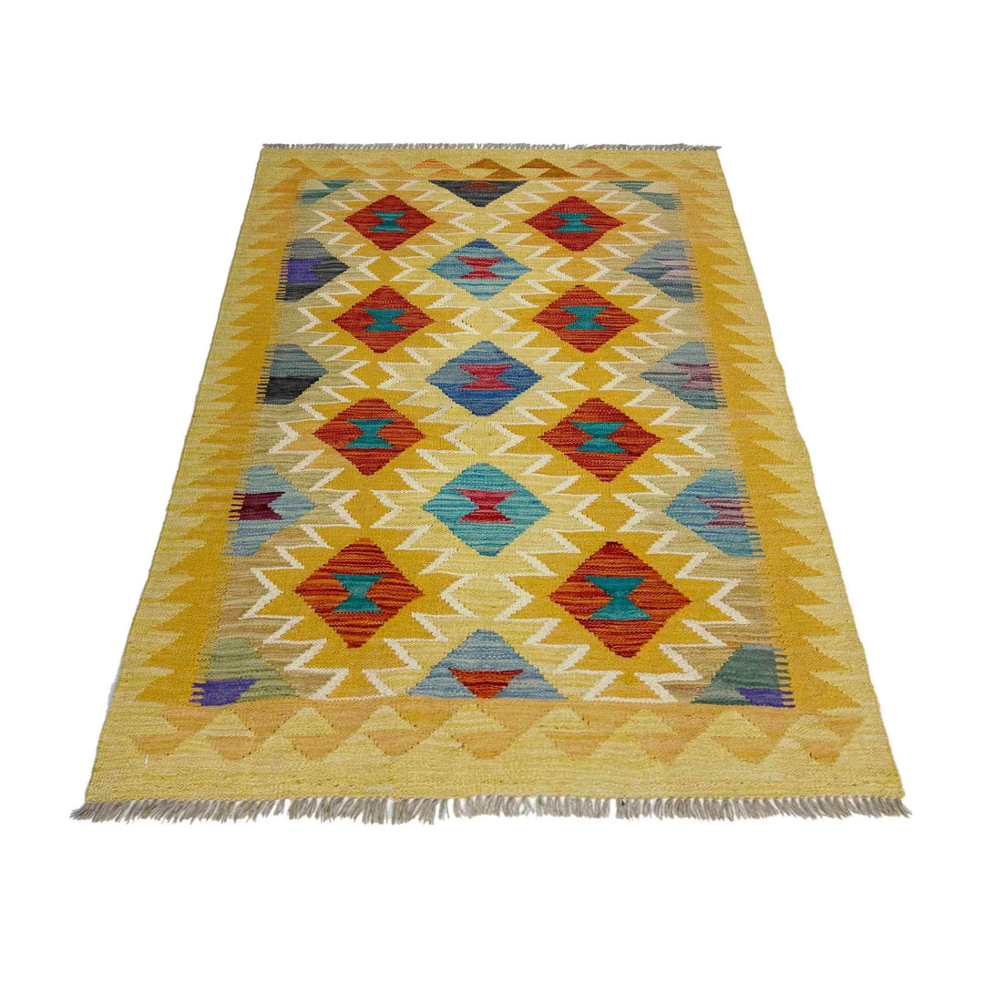 Afghan Vegetable Kilim Rug 3' 3" x 4' 10" Flat-Weave | No. AL286908