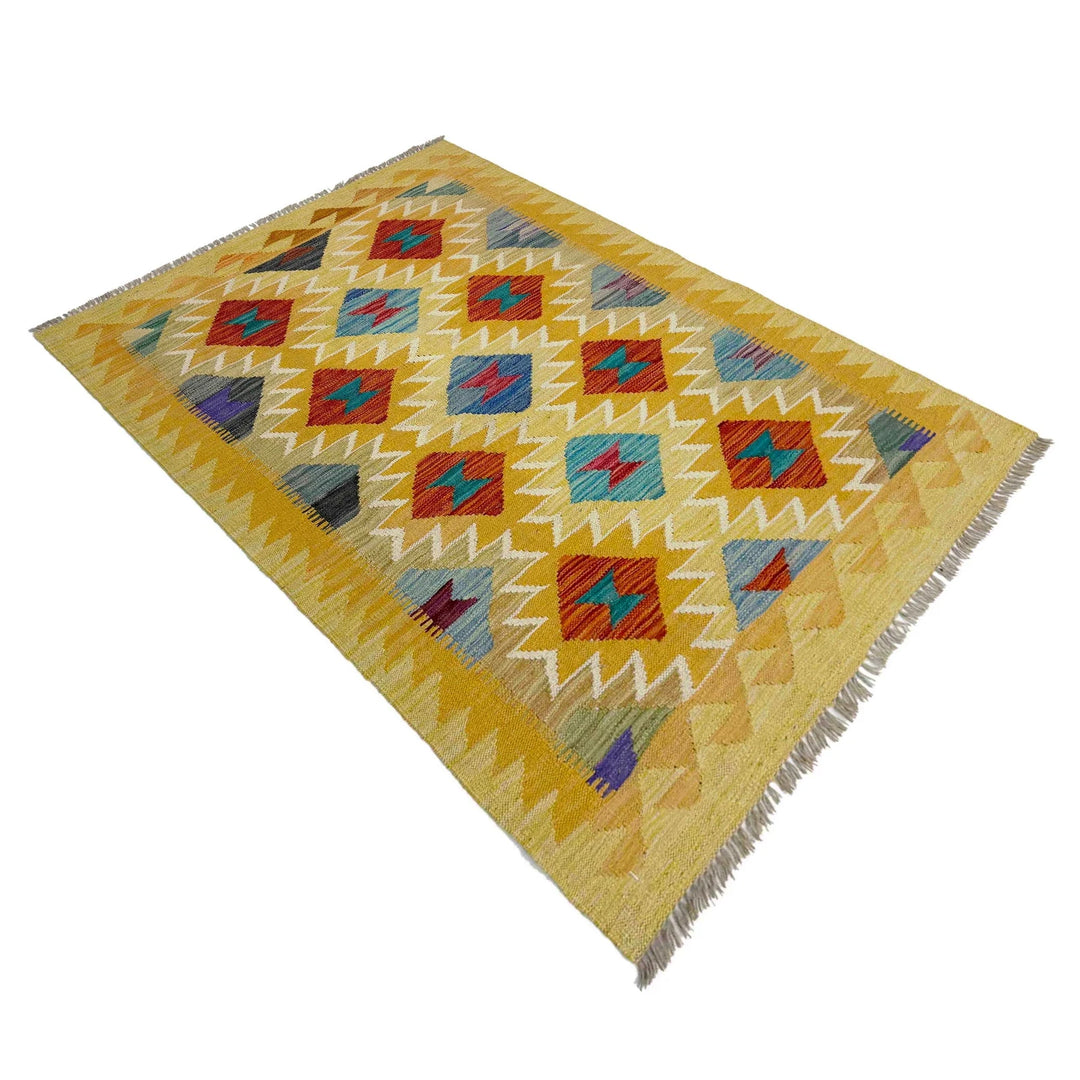Afghan Vegetable Kilim Rug 3' 3" x 4' 10" Flat-Weave | No. AL286908