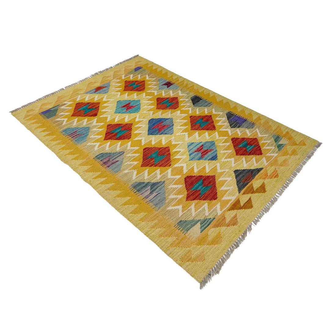 Afghan Vegetable Kilim Rug 3' 3" x 4' 10" Flat-Weave | No. AL286908