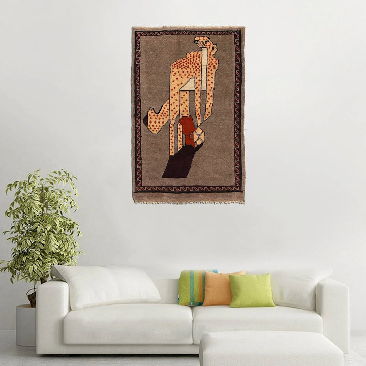 Brown Afghan Pictorial Rug 2' 10" x 4' 4" Hand-Knotted | No. AL28712