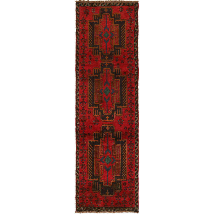 Red Afghan Baluchi Rug 2' 8" x 9' 3" Hand-Knotted | No. AL28747