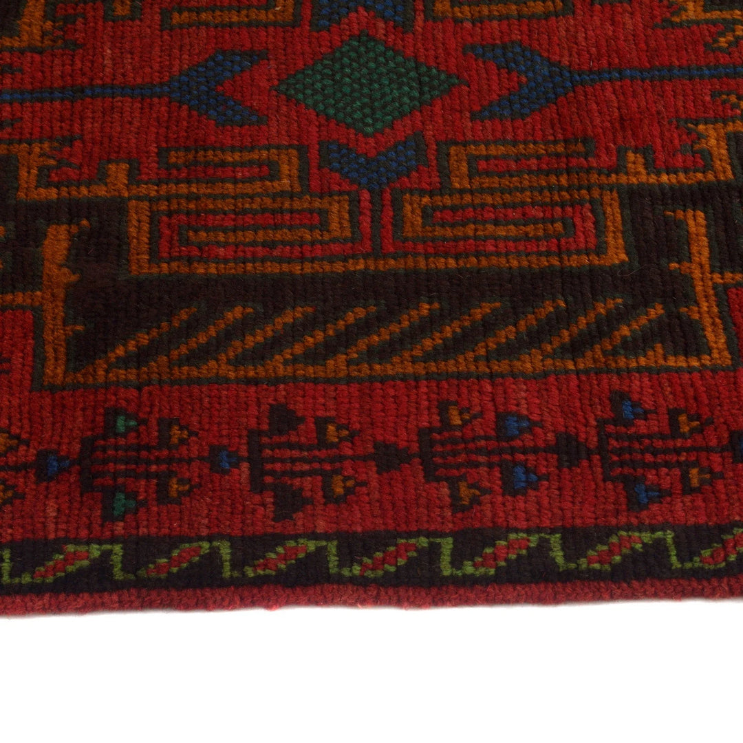 Red Afghan Baluchi Rug 2' 8" x 9' 3" Hand-Knotted | No. AL28747