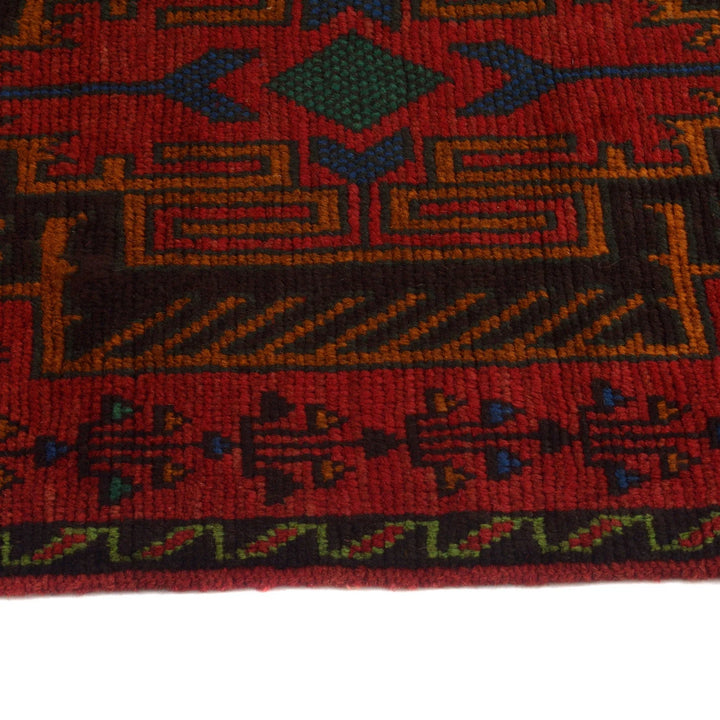Red Afghan Baluchi Rug 2' 8" x 9' 3" Hand-Knotted | No. AL28747