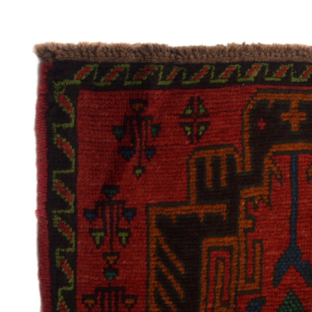 Red Afghan Baluchi Rug 2' 8" x 9' 3" Hand-Knotted | No. AL28747