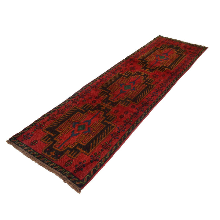 Red Afghan Baluchi Rug 2' 8" x 9' 3" Hand-Knotted | No. AL28747