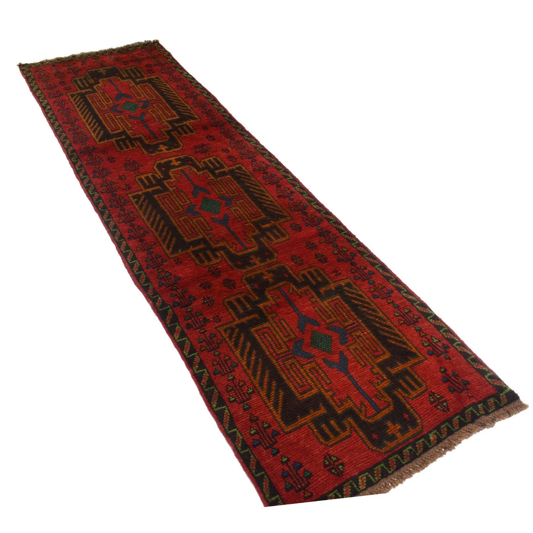 Red Afghan Baluchi Rug 2' 8" x 9' 3" Hand-Knotted | No. AL28747