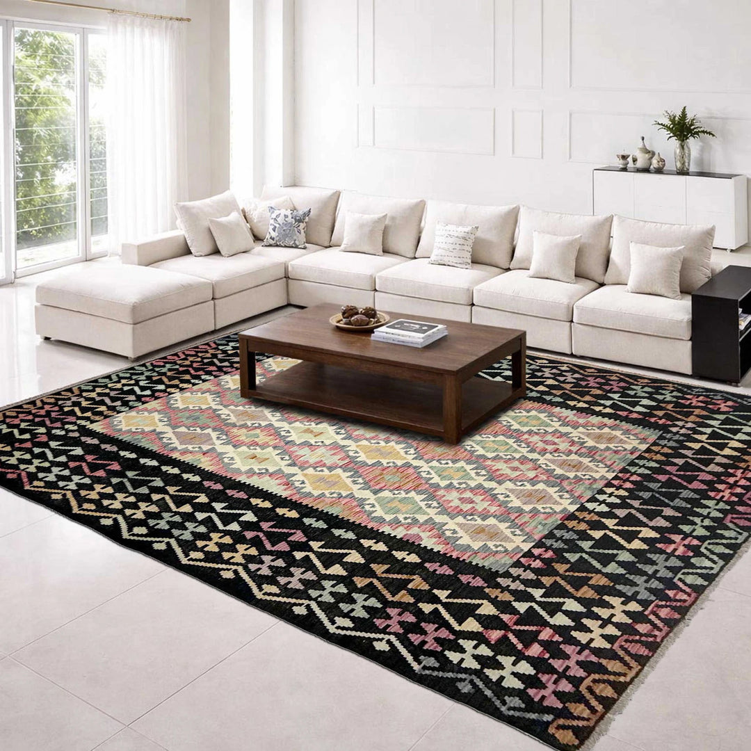 Afghan Vegetable Kilim Rug 6' 7" x 9' 10" Flat-Weave | No. AL287731