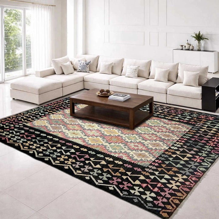 Afghan Vegetable Kilim Rug 6' 7" x 9' 10" Flat-Weave | No. AL287731