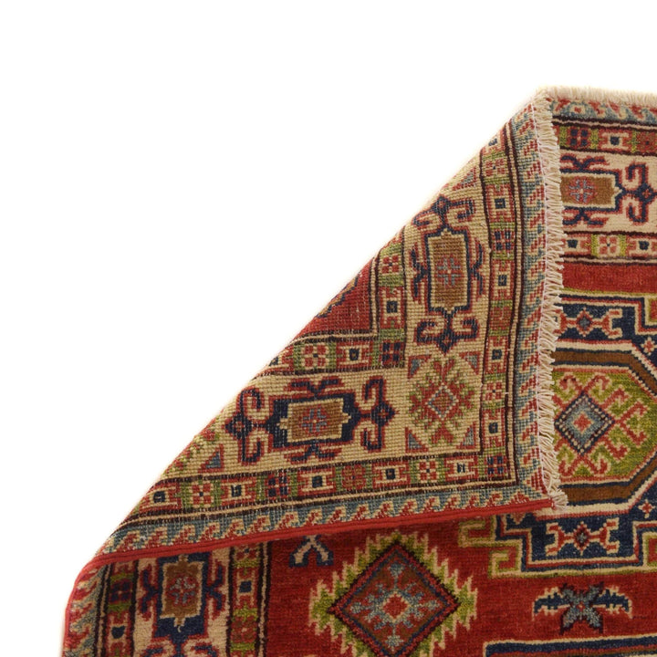 Red Afghan Kazak Rug 3' 3" x 4' 8" Hand-Knotted | No. AL28799