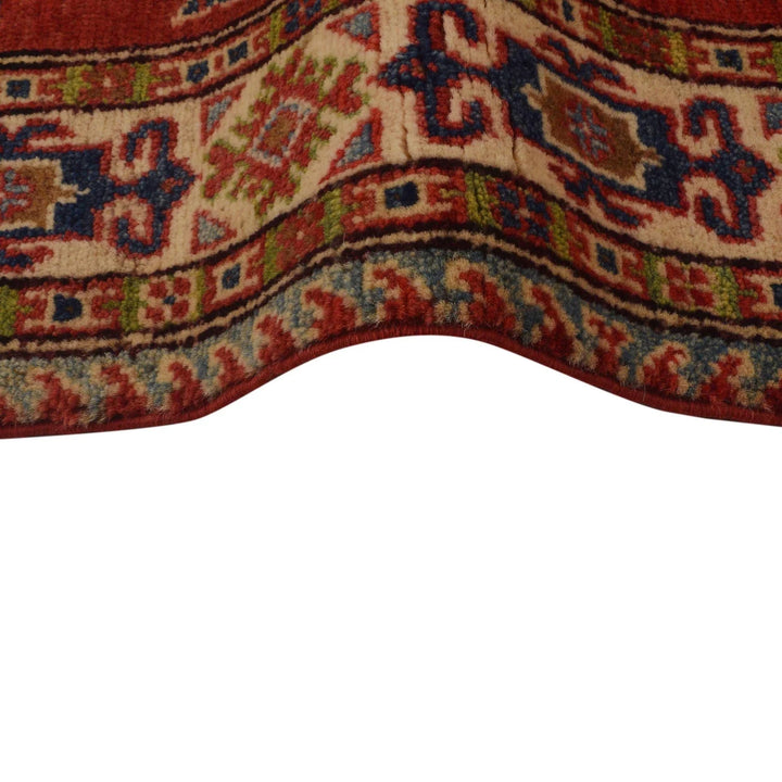 Red Afghan Kazak Rug 3' 3" x 4' 8" Hand-Knotted | No. AL28799