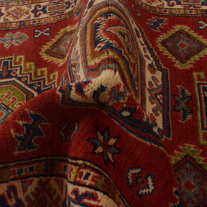 Red Afghan Kazak Rug 3' 3" x 4' 8" Hand-Knotted | No. AL28799