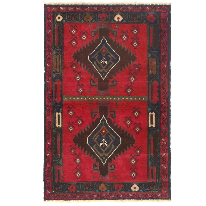 Red Afghan Baluchi Rug 2' 7" x 4' 2" Hand-Knotted | No. AL28814