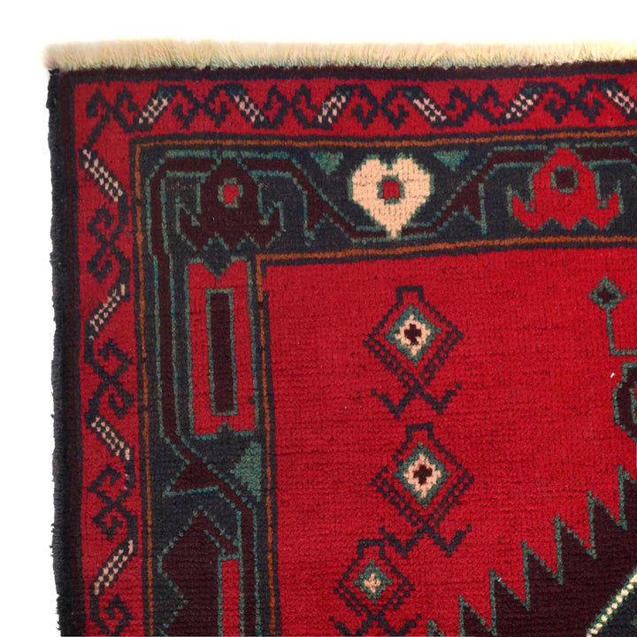 Red Afghan Baluchi Rug 2' 7" x 4' 2" Hand-Knotted | No. AL28814