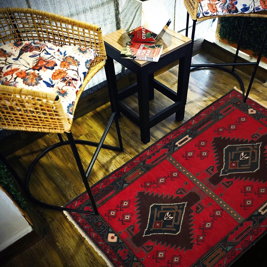 Red Afghan Baluchi Rug 2' 7" x 4' 2" Hand-Knotted | No. AL28814