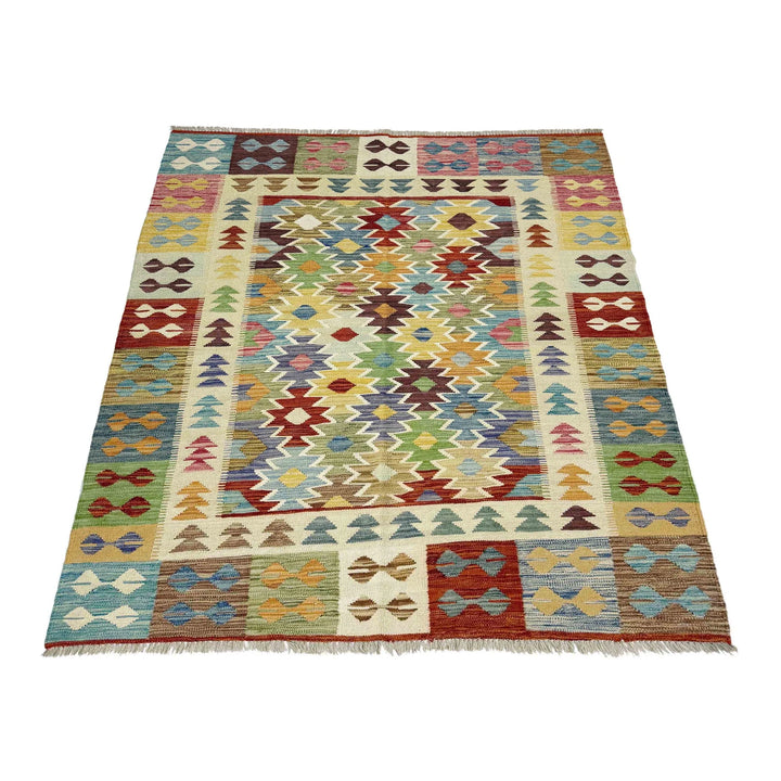 Afghan Vegetable Kilim Rug 5'1" x 6'5" Flat-Weave | No. AL288754