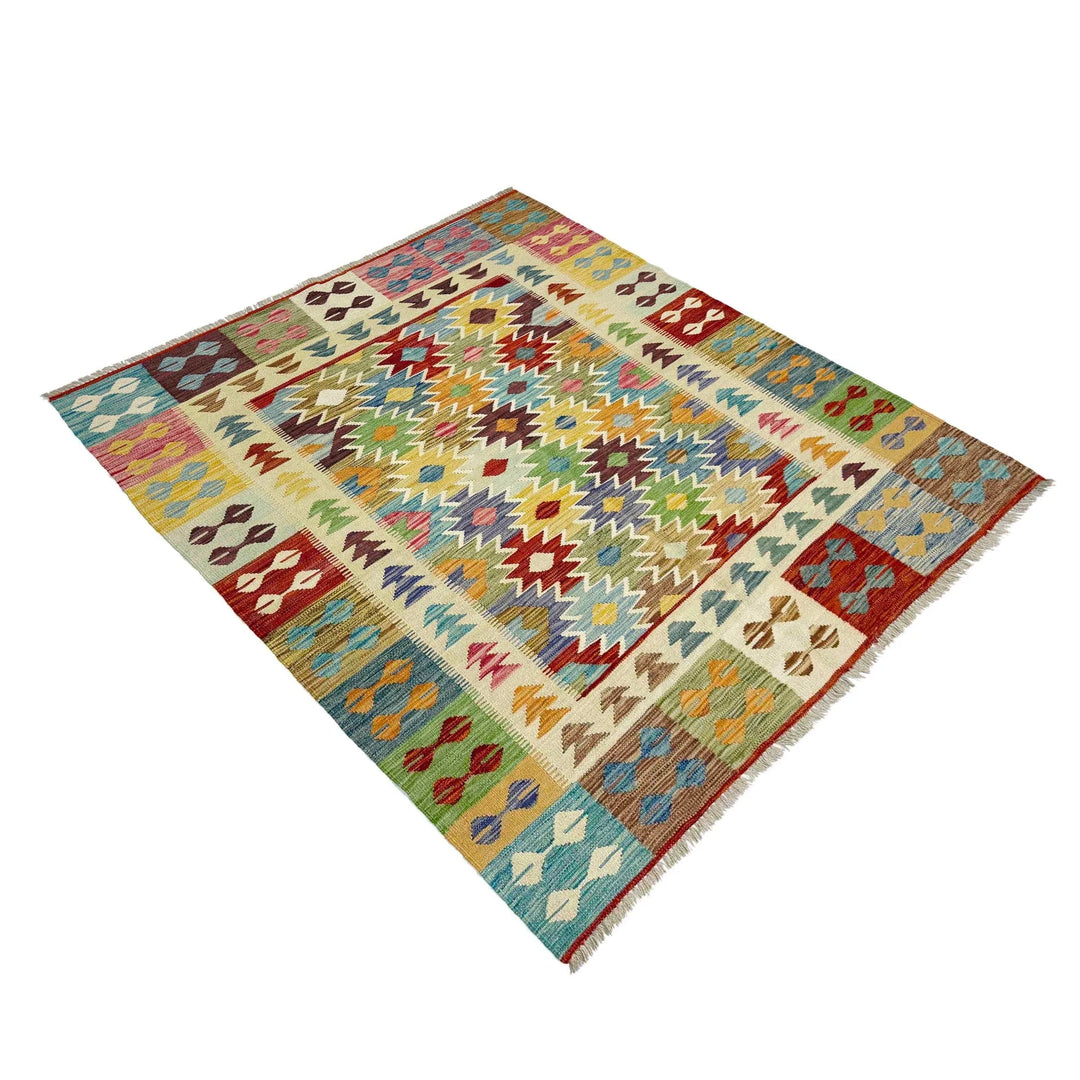 Afghan Vegetable Kilim Rug 5'1" x 6'5" Flat-Weave | No. AL288754