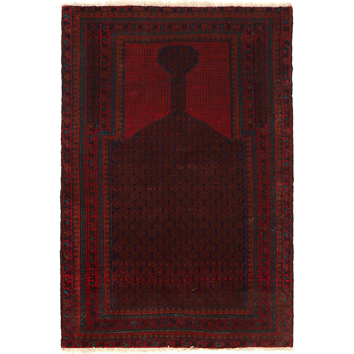 Red Afghan Prayer Rug 2' 11" x 4' 8" Hand-Knotted | No. AL28886