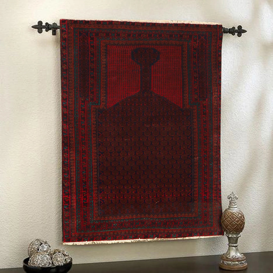 Red Afghan Prayer Rug 2' 11" x 4' 8" Hand-Knotted | No. AL28886